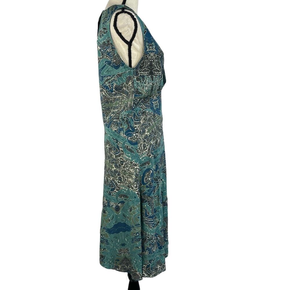 Zadig & Voltaire Small Asymmetrical Dress Sleeveless Deep V-Neck Teal Abstract - Picture 3 of 9